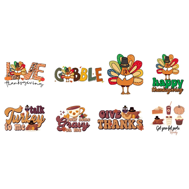 Fall Thanksgiving Food Turkey Heat Iron On Patch On Clothing Cartoon DIY Thermals Transfer Sticker DTF Patches