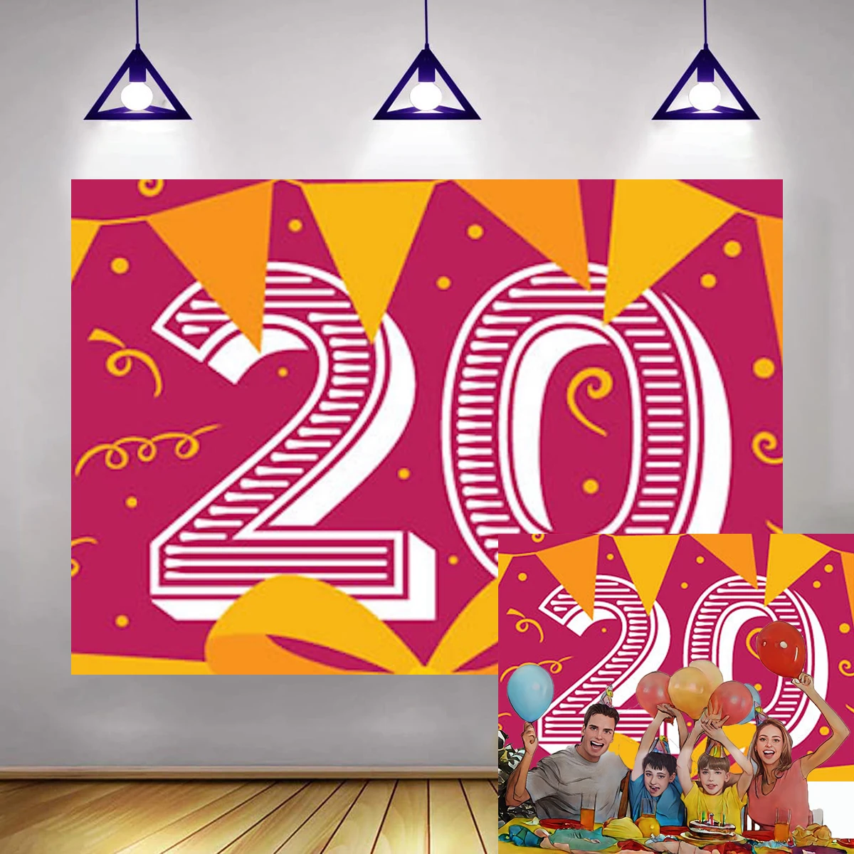 Happy 20th Birthday Party Starry rain Backdrop Banner Balloon Purple artistic style Photography Background for Girls Art fonts