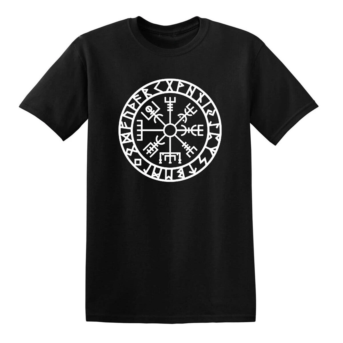 

VEGVISIR Compass Viking Celtic T-shirt Norwegian Sol Odin Tribe Tattoo Casual Cotton T-shirt Top