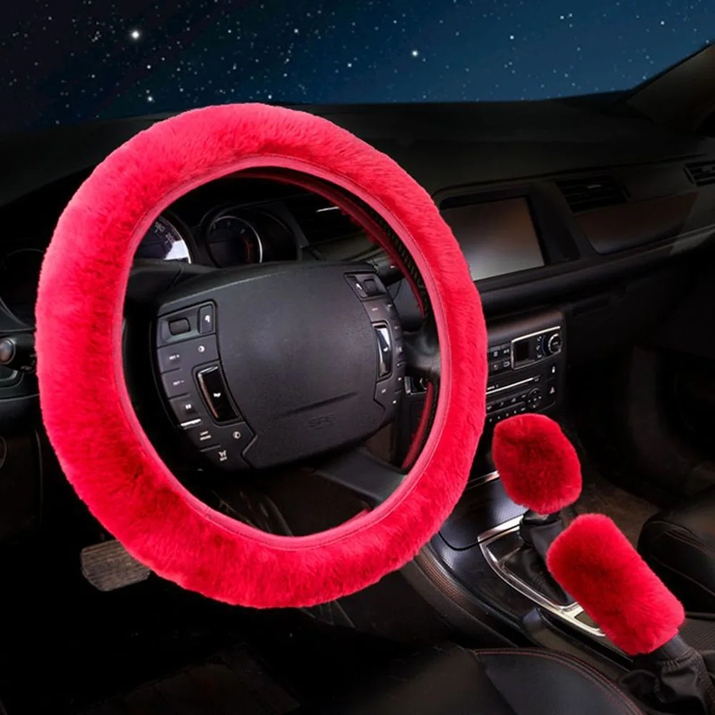 

High Quality Brand New Replacement Steering Wheel Cover Unisex Winter Faux Wool Handbrake Cover 38cm/14.96inch