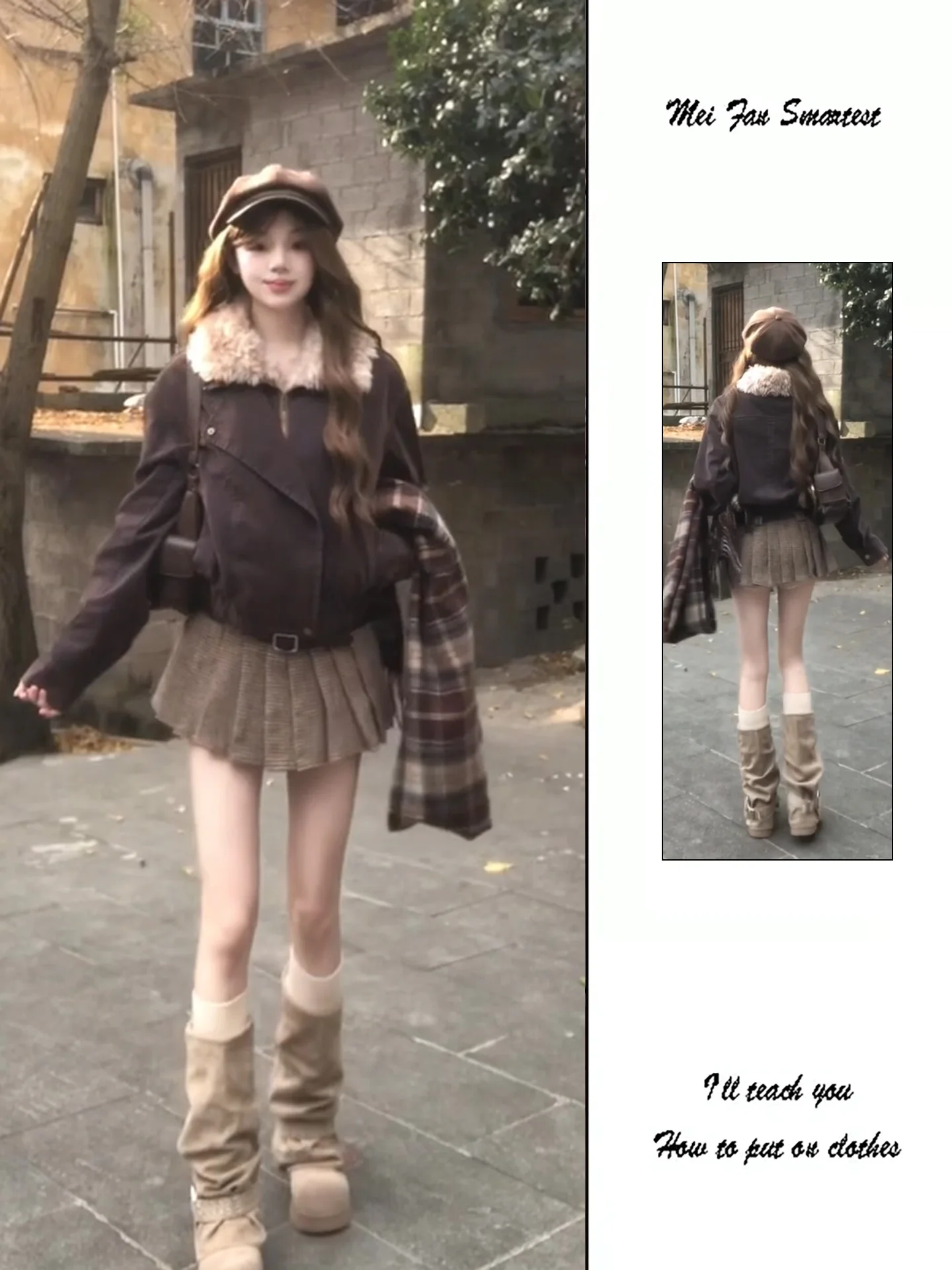 Retro American Brown Plaid A-Line  Skirt Women Spring Autumn Spicy Low Waist Woolen Pleated Skirts City Commuting Casual
