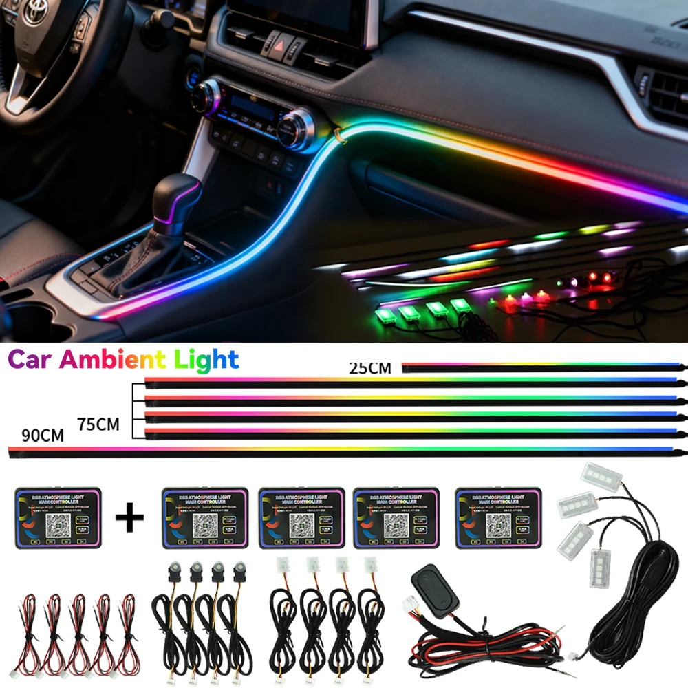 

Car Light Ambient CAR Lights RGB Universal Interior Hidden Acrylic Strip Music Control Car LED Strip Light Car Ambience Light