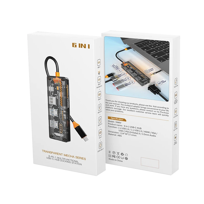 Type-C to HDMI-compatible USB3.0VGA USB-C PD3.0 Data2.0 3.5mm Audio 6in1 for Macbook Pro air usb c docking station usb c hub