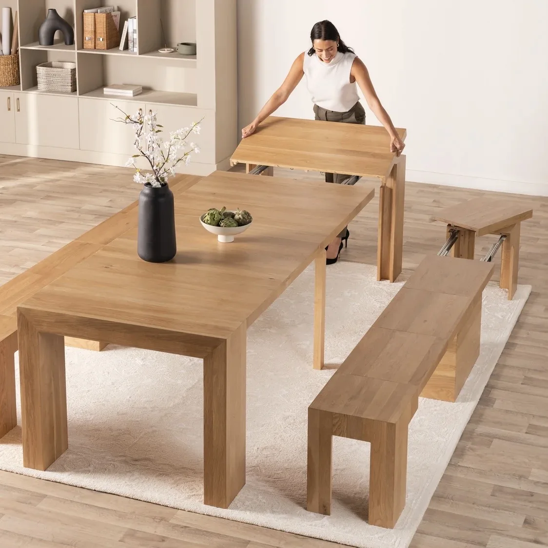 2026 Multifunction Space Saving Dining Room Sets Dining Tables Wood Extendable Folding Dining Table Set Extend