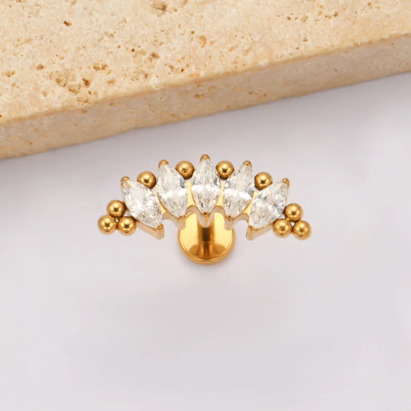 ASTM F136 Titan-Perlen Marquise Lotus Knorpel-Ohrring Lippenpiercing Blumen-Helix Flat-Back-Stud Labret-Piercing Körperschmuck – Detail 7