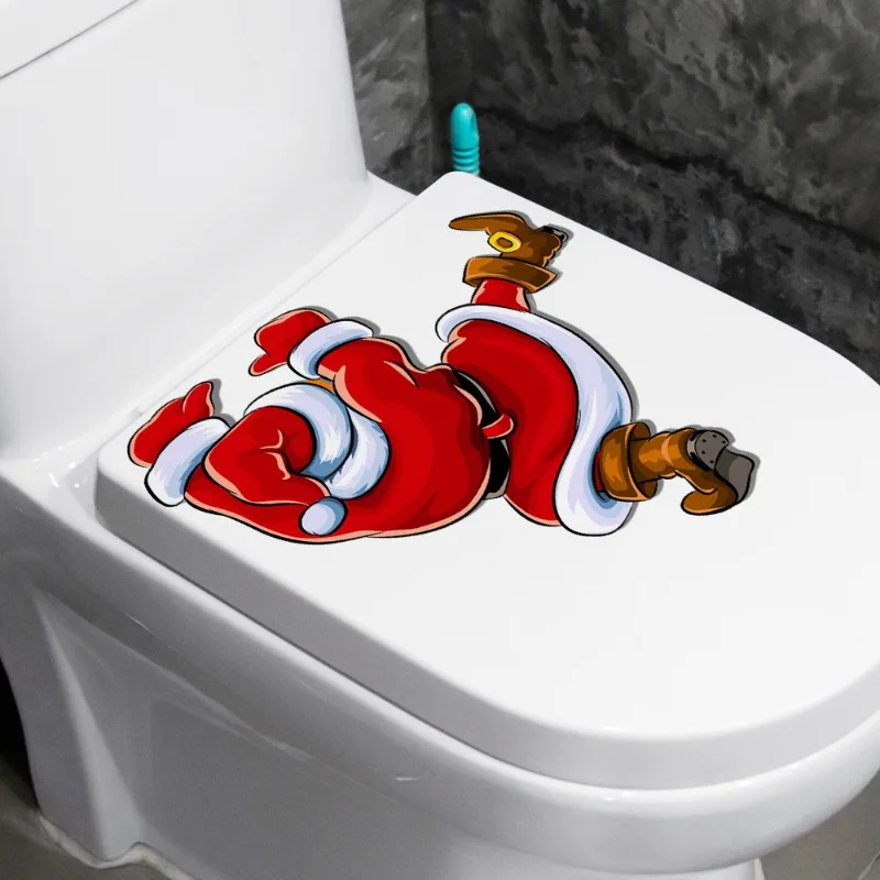 Christmas Super Funny Santa Claus Toilet Decorative Stickers Create Bathroom Festival Atmosphere for Xmas Home Decorations Gifts