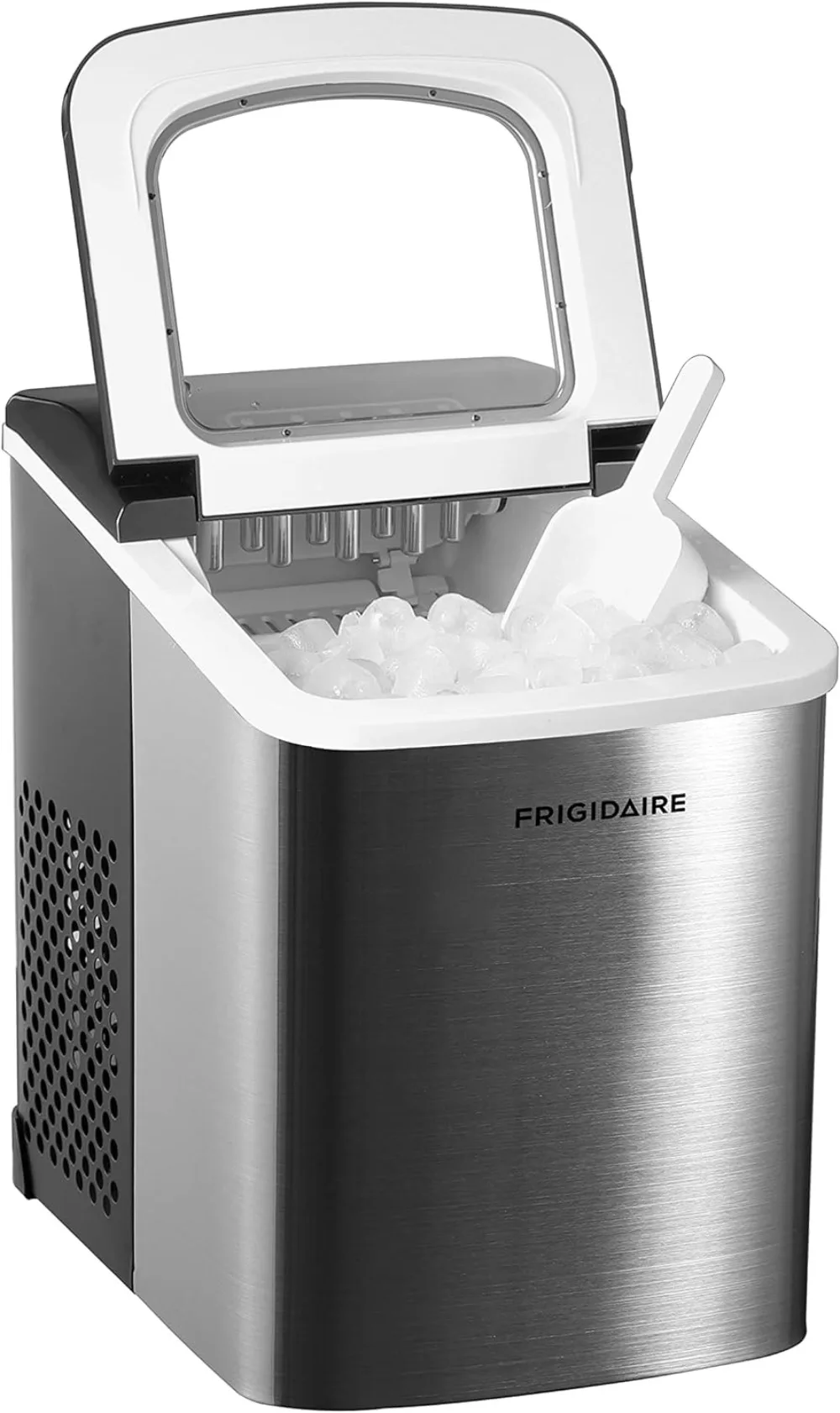 Compact Countertop Ice Maker, Makes 26 Lbs. Of Bullet Shaped Ice Cubes Per Day, Silver Stainless