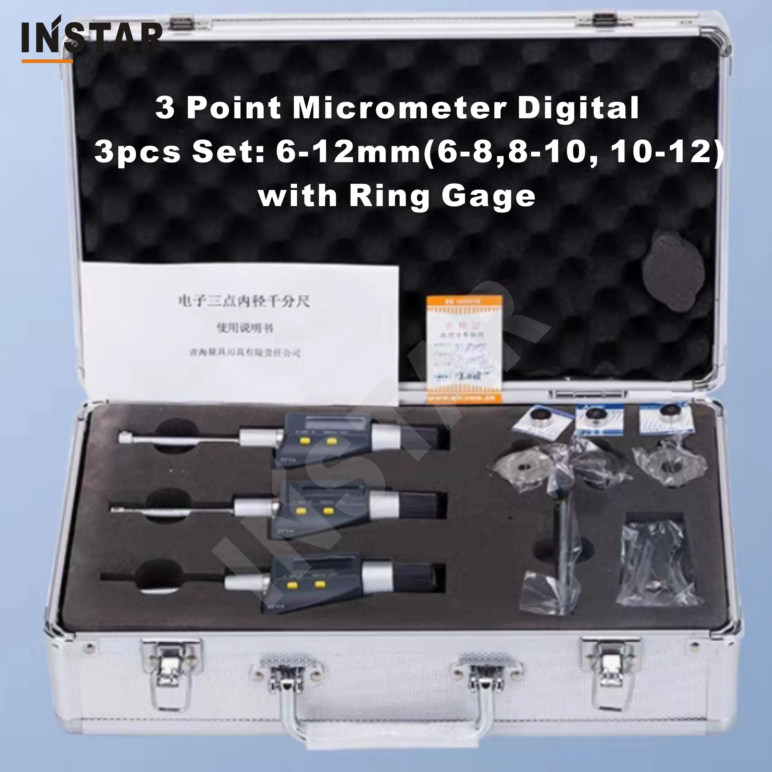 Three Point Digital Internal Micrometer Set 6-12mm, 12-20mm 0.001mm IP54 3 Point Mechanical Inside Micrometer Set 0.005mm