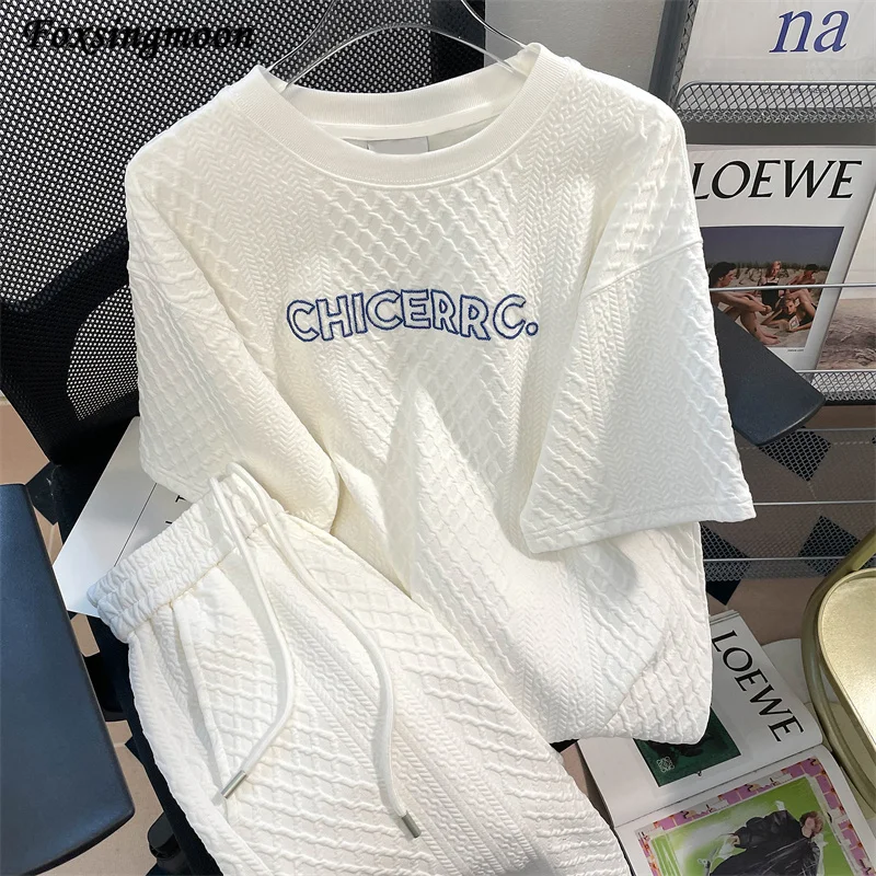White Suit Shorts with Loose Short Sleeve T-shirt for Women and Top 2022 Summer Two Piece Set Women Classic Tracksuit Casual