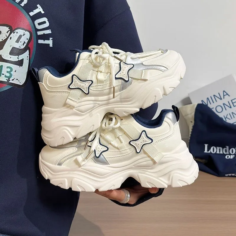 Black Sports Shoes, Women's Shoes, Spring and Autumn New Styles Versatile Temperament Soft Sole Raised Sole Thick Sole Dad Shoes