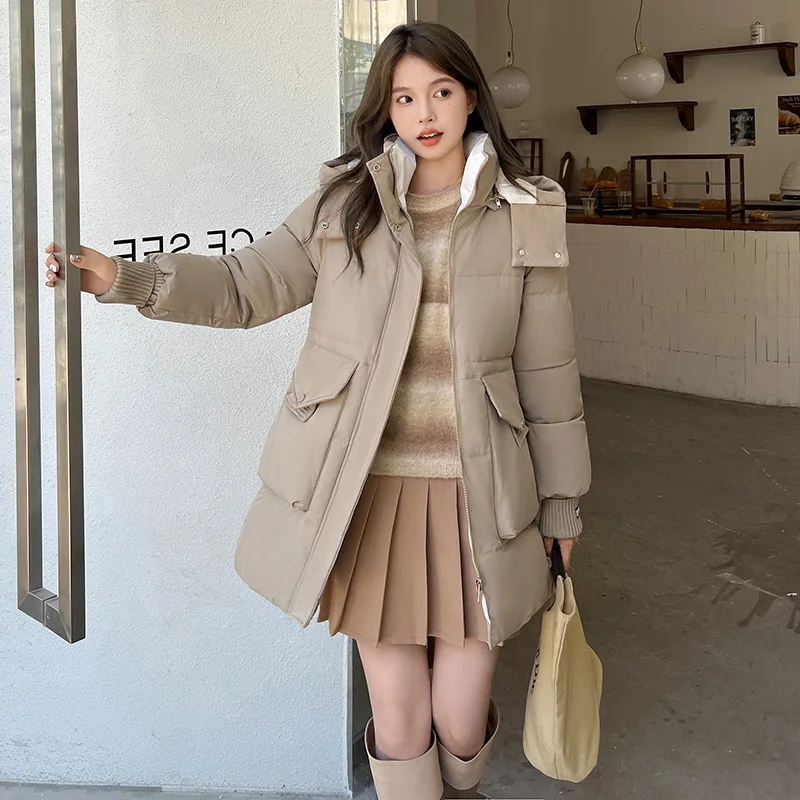 

Женские парки, пальто средней длины, куртки на молнии с капюшоном, облегающие талии, плотные, теплые, уличная одежда Y2k, элегантная осенне-зимняя одежда