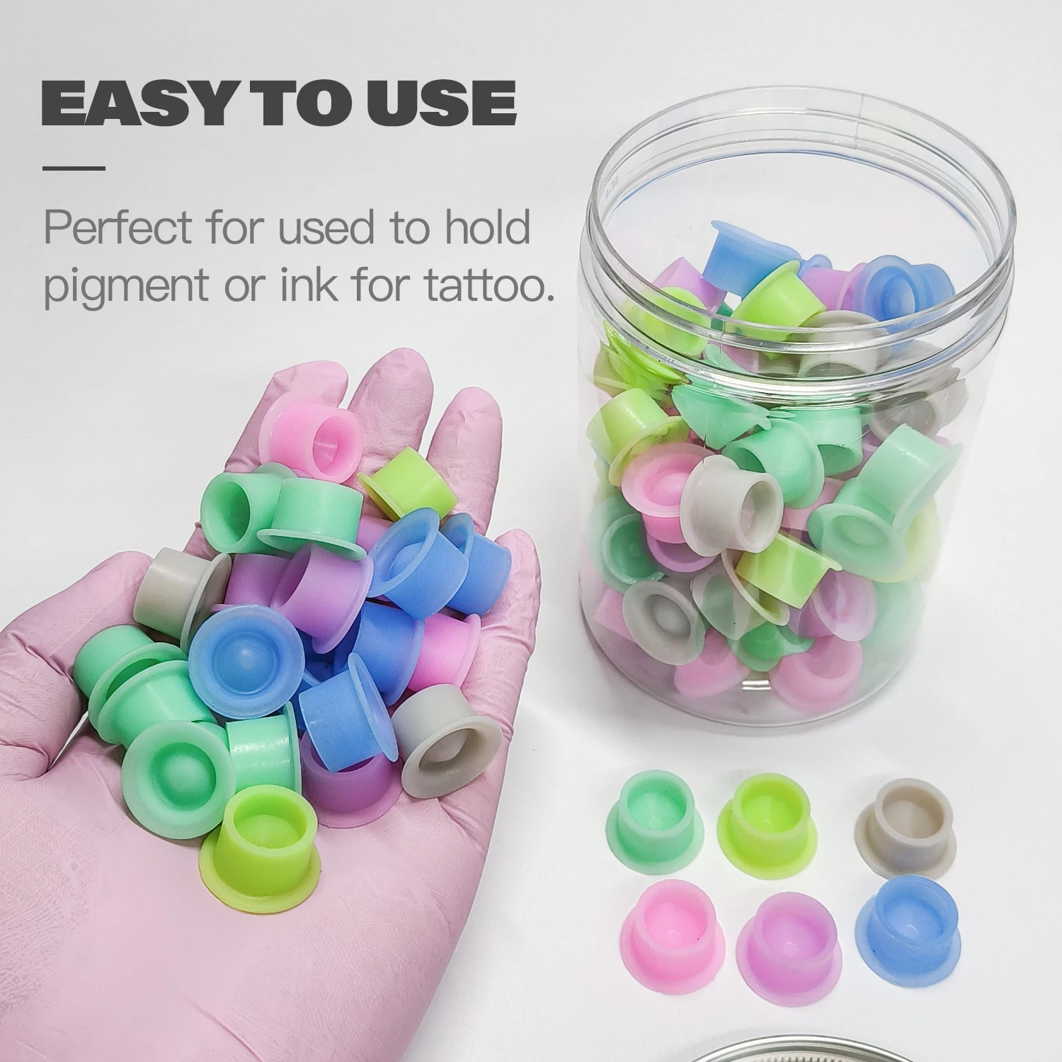 100pcs Tattoo Ink Cups Disposable Silicone tattoo ink container Canned round ink Caps Permanent Makeup Container Tattoo supplies