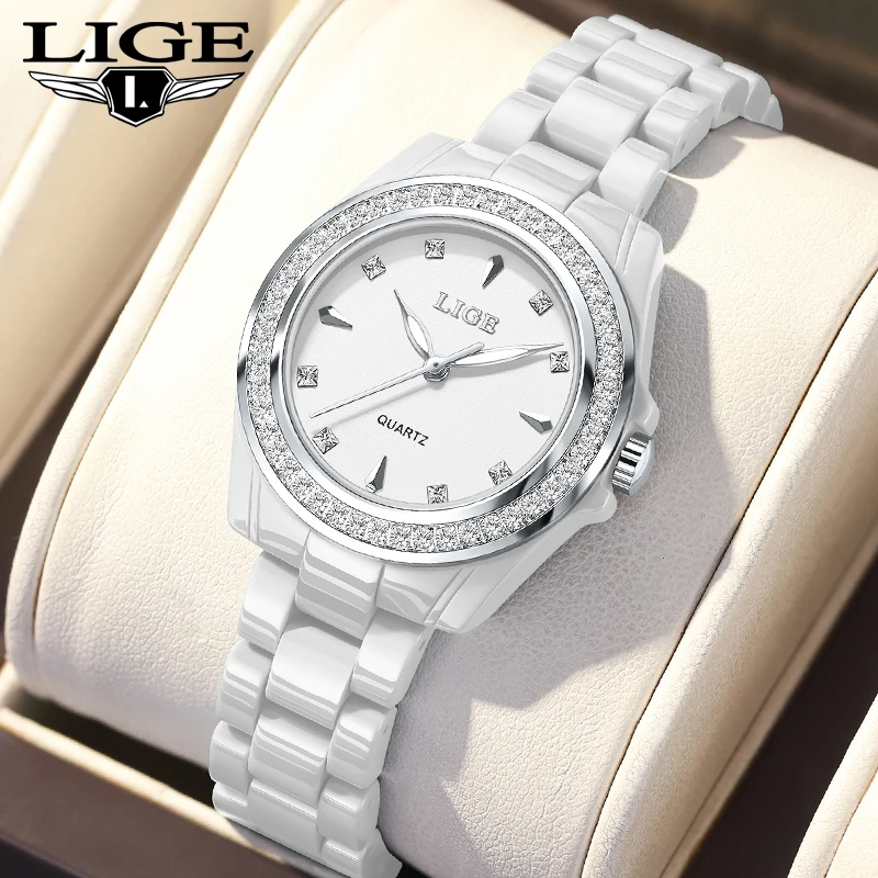

2026 LIGE Fashion Elegant Watch Ladies Top Luxury Quartz Wristwatch Waterproof Luminous Ceramic Strap Watches Women Gifts Reloj
