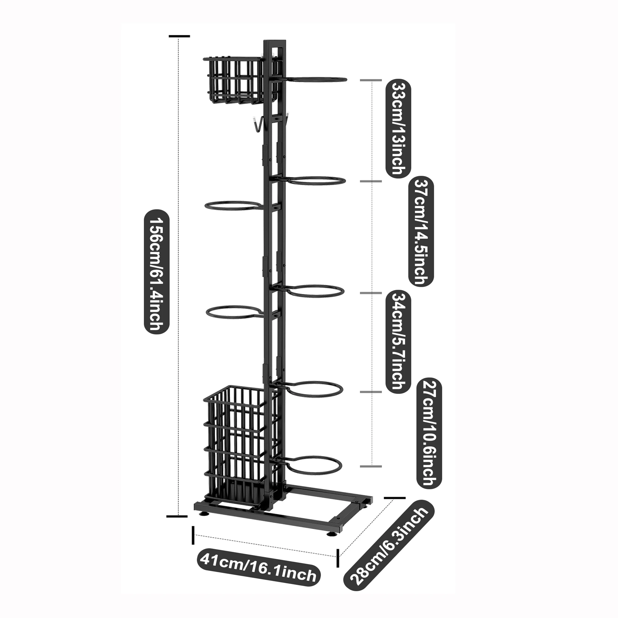 حامل حامل لتخزين كرة السلة وكرة القدم والبيسبول مع منظم لحزمة المعدات الرياضية ومنظم تخزين الكرة