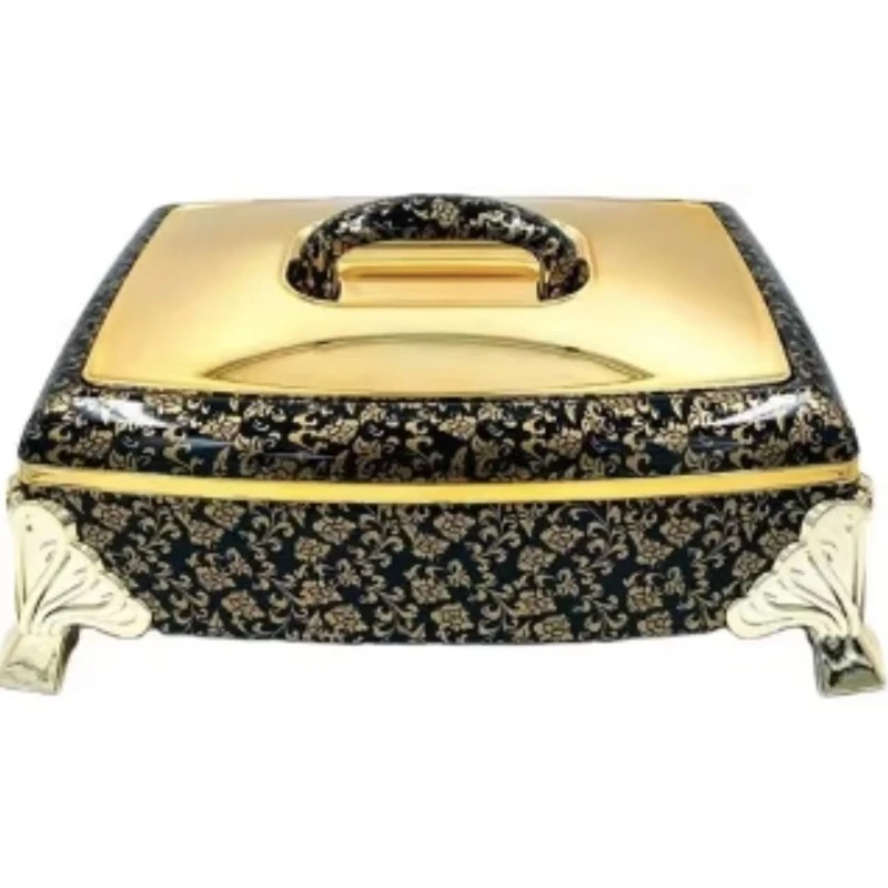 Glossy black gold 4.5L 5.5L 6.5L food insulation plate rectangular insulation casserole set high-end wedding event dinner set