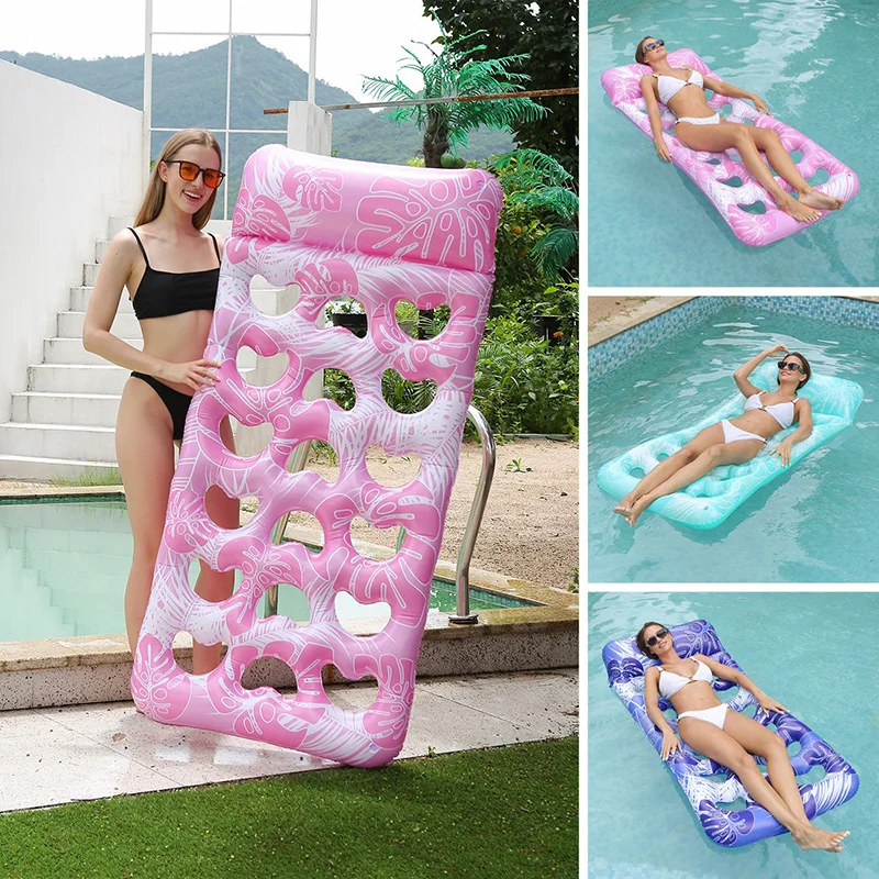 1PCS  Inflatable Pool Floats Raft Lounge for Adults,Floating Mat Swimming Pool Mattress with Headrest, Pool Float Air Mat for Ad