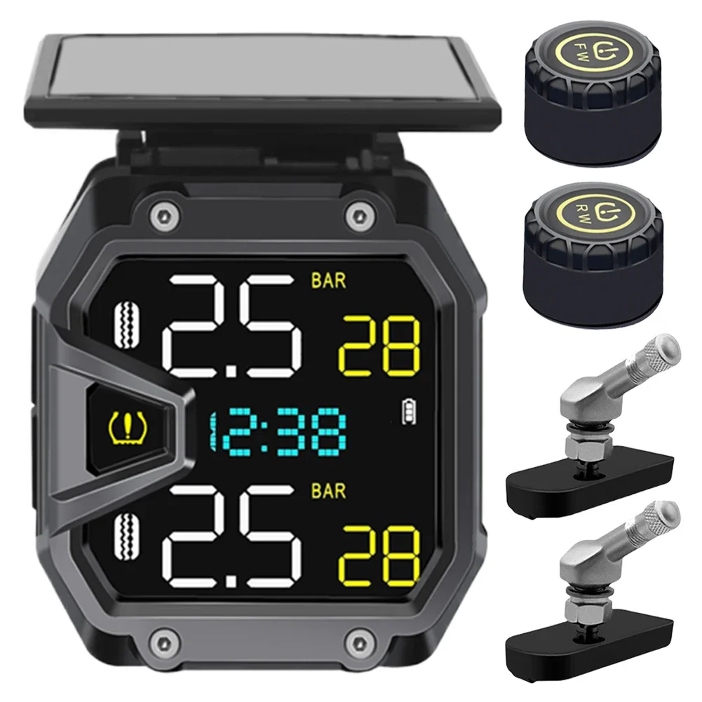 

Motorcycle TPMS Real-Time Bike Air Pressure Monitor QC3.0 Rapid Charging Solar Power Tire Pressure Monitor for Emergencies Tool