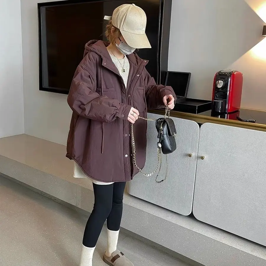 

​​2025 Women's Hooded Puffer Coat Winter Longline Quilted Jacket Korean Style Loose Fit Warm Casual Parka​​