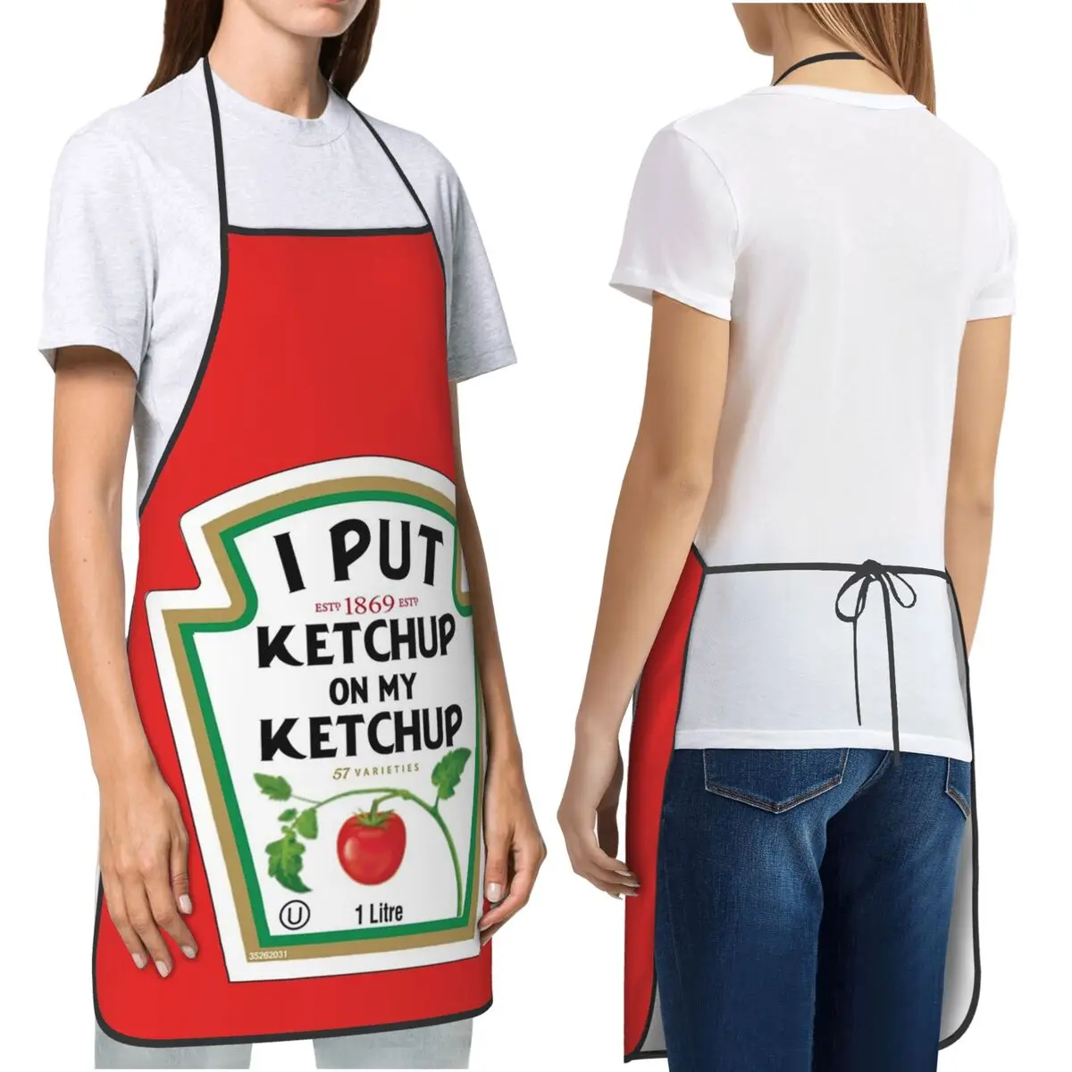 Funny Tomato Ketchup Label Aprons Chef Cooking Cuisine Tablier Bib Kitchen Cleaning Pinafore for Women Men Gardening