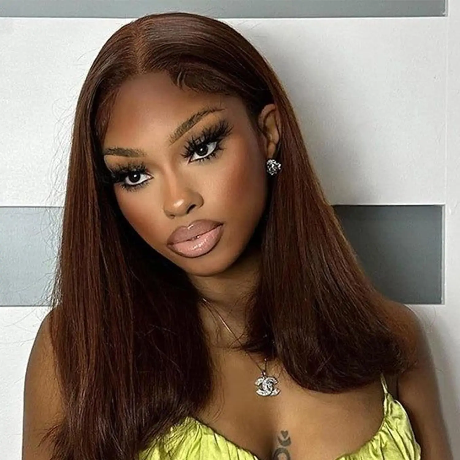 

Chocolate Brown Straight Lace Front Wigs Human Hair 13x4 200% Density #4 HD Transparent Glueless Lace Frontal Wigs Pre Plucked