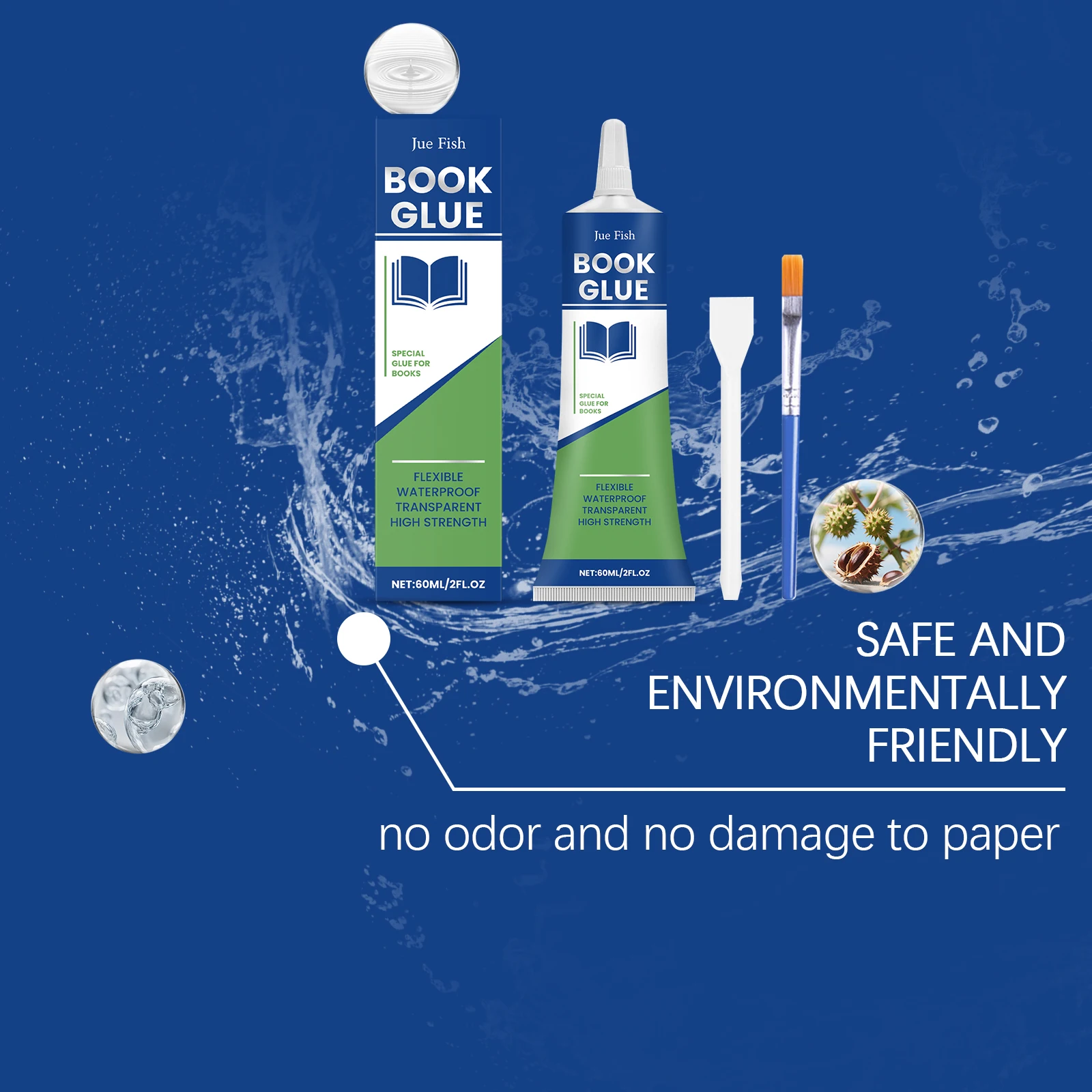 غراء كتاب JUE FISH: التصاق قوي، تركيبة سريعة الجفاف، ربط ثابت طويل الأمد لمختلف المواد الورقية