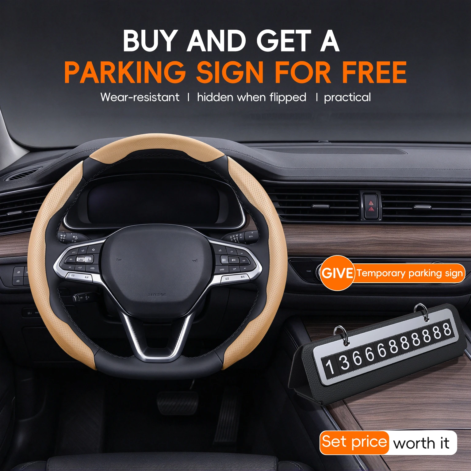 Segmented thin Nappa leather steering wheel cover with carbon fiber lining and wear-resistant car interior