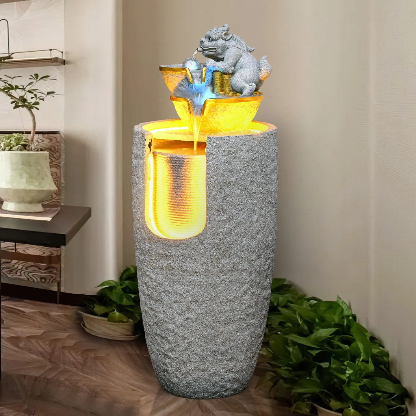 HYS flowing water ornament circulating water comes and goes, living room entrance landing lucky feng shui wheel housewarming