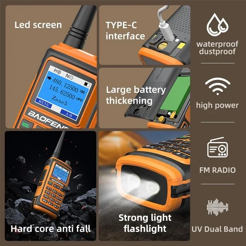 Imagem -03 - Radio Walkie Talkie tipo 10w Carregador Usb Noaa Weather Channel 1.77 Tela Lcd fm Ip45 Impermeável em Dois Sentidos Baofeng-uv17pro