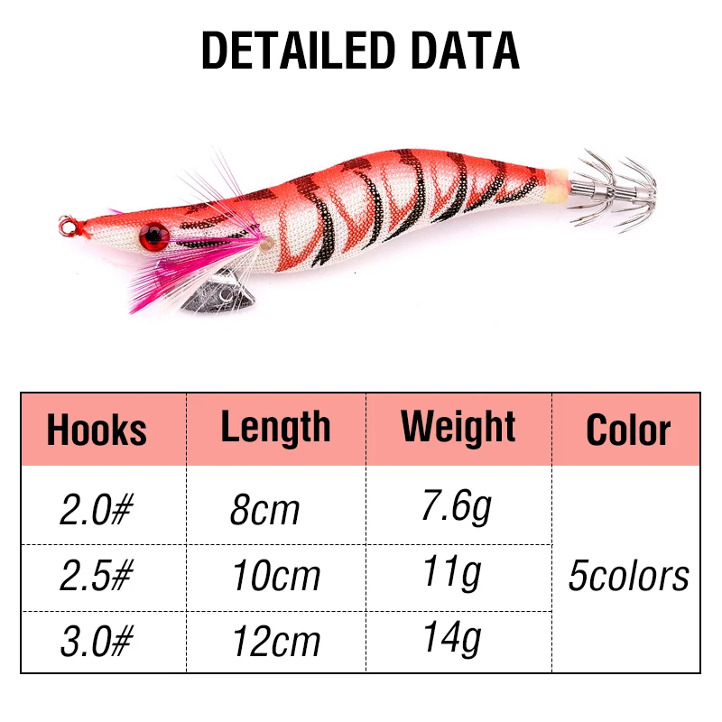 5 Stücke Angeln Locken 8 cm/10 cm/12 cm Leucht Tintenfisch Jig Angeln Holz Garnelen Köder Tintenfisch tintenfisch Jig Köder Köder Angeln Zubehör – Detail 3
