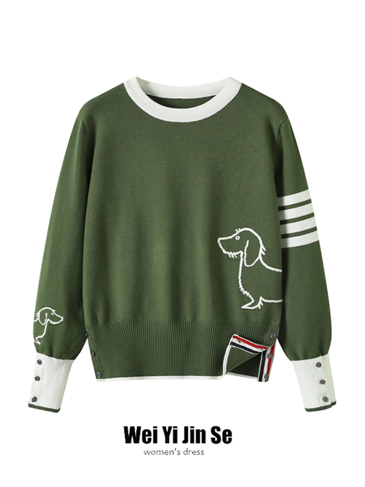 

Зимние вязаные пуловеры для женщин, вязаный крючком свитер серого цвета с мультяшным рисунком, Классические Джемперы в полоску и с собакой, Y2k