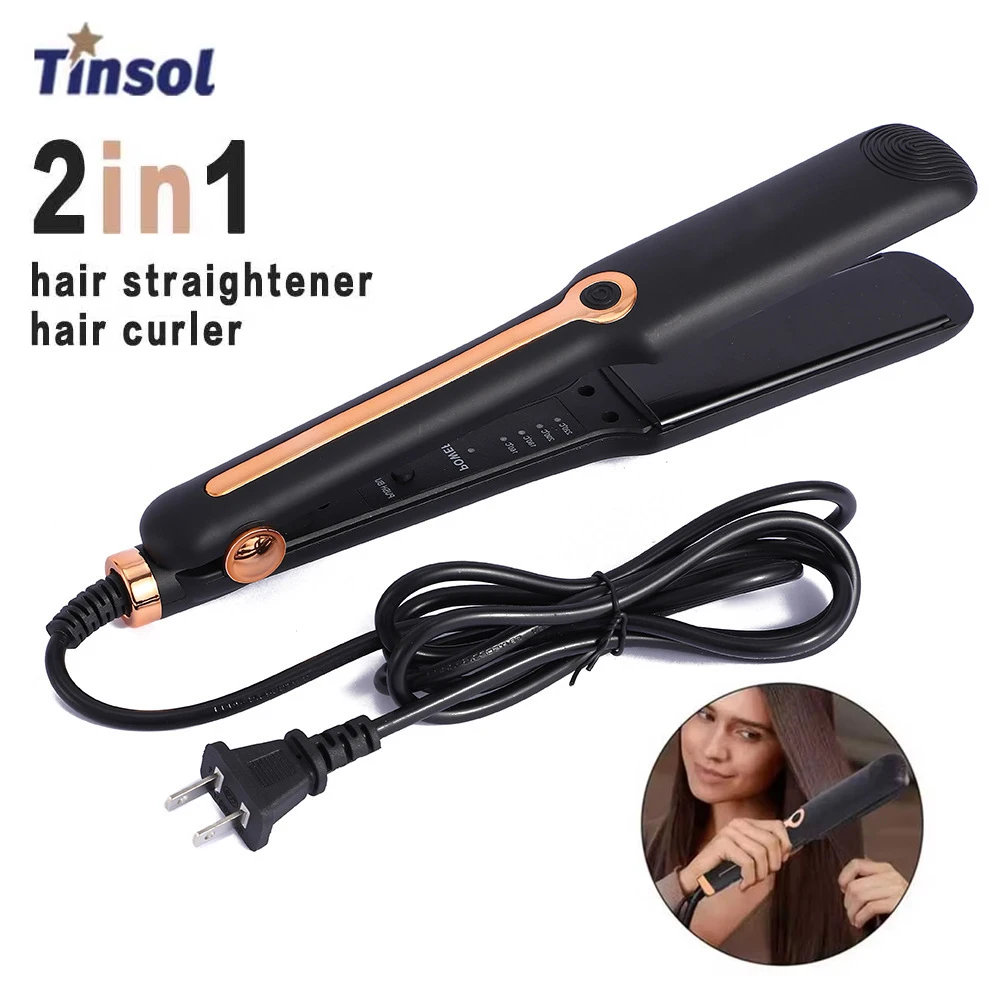 For Tinsol 2-in-1 Hair Straightener Curling Iron Ceramic Plate Negative Ion Wide Plate Temperature Adjustable Hair Straightener