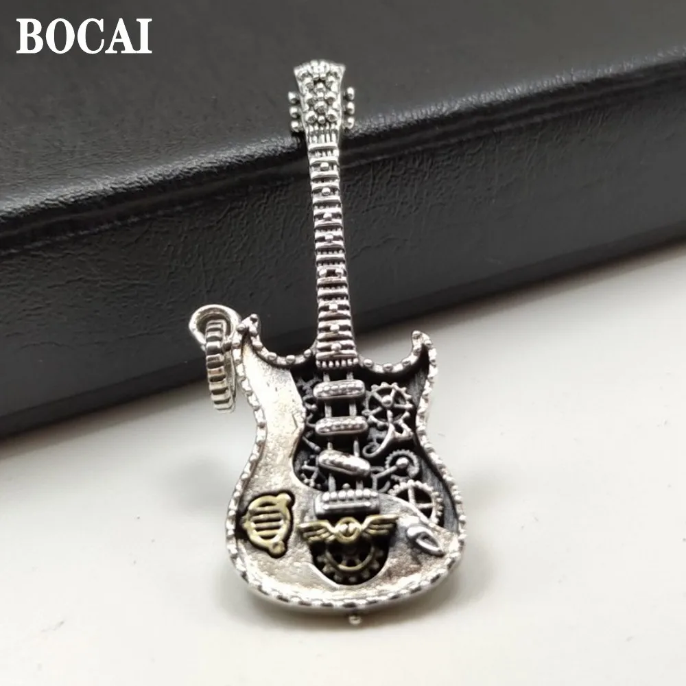 

BOCAI New Real S925 Sterling Silver Punk Style Guitar Pendant for Men and Women Personalized Hip-Hop Fashion Couple Jewelry