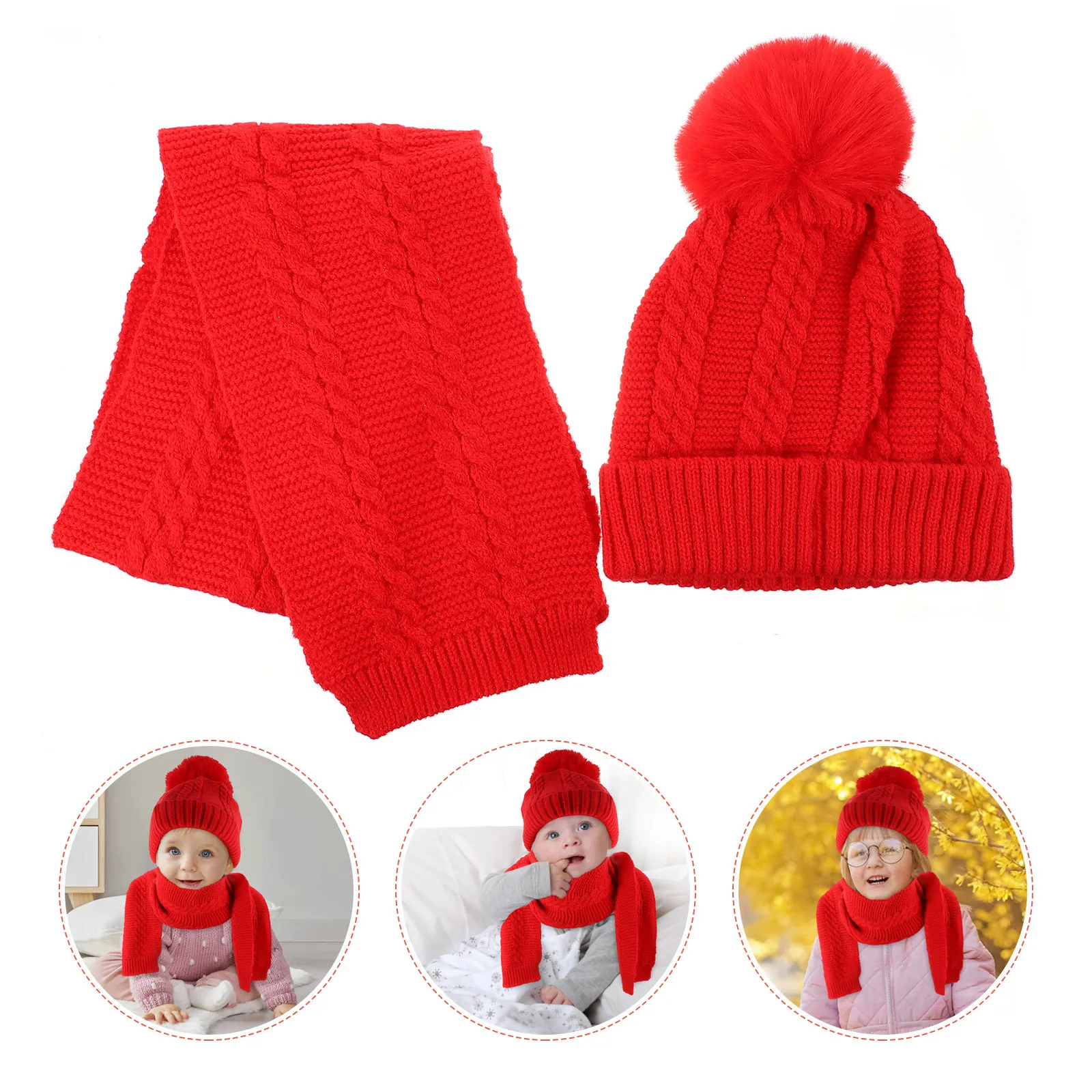 

1 set 1 Set Children Knitted Hat Scarf Set Soft Warm Wind-Proof For Winter Outdoor Riding Skiing Hiking Beanie Muffler Gaiter