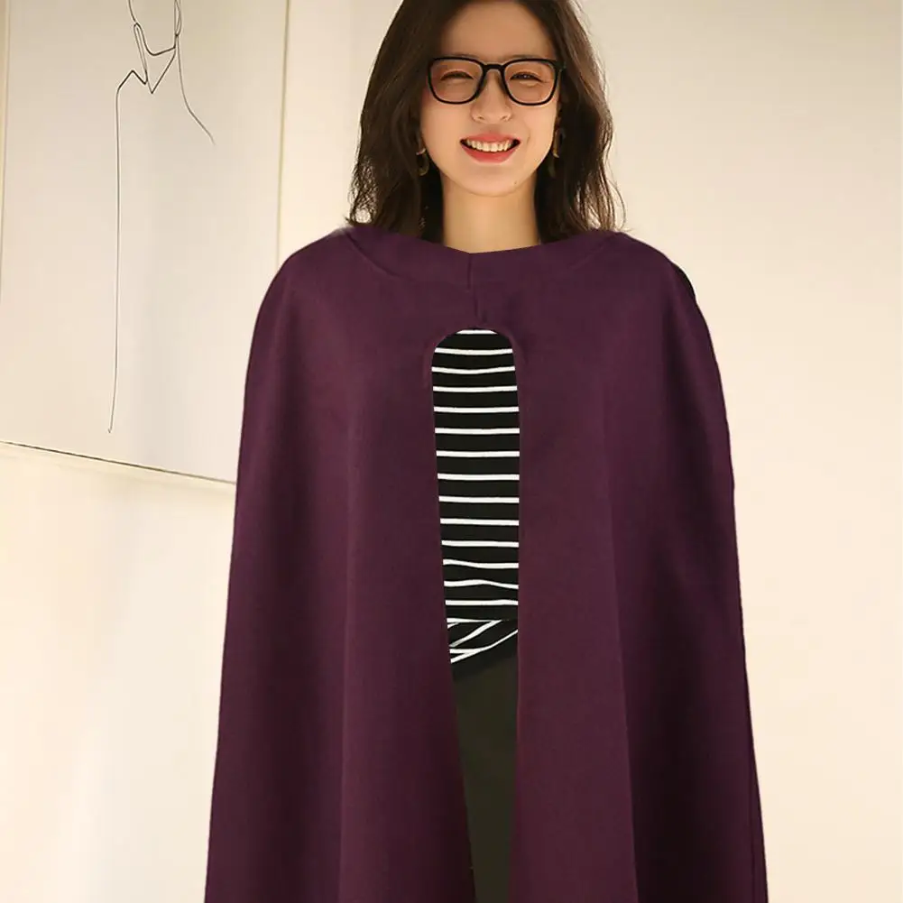 

Solid Color Shawl Woolen Cloak Coat Thick Warm Women's Hooded Cape Stylish Mid-length Outdoor Cloak for Winter Sleeveless Wide