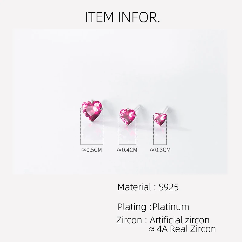 La Monada Womens Earrings Silver 925 Small 925 Silver Earrings For Women Silver Stud Earrings Pink Heart Zircon Girls Ladies