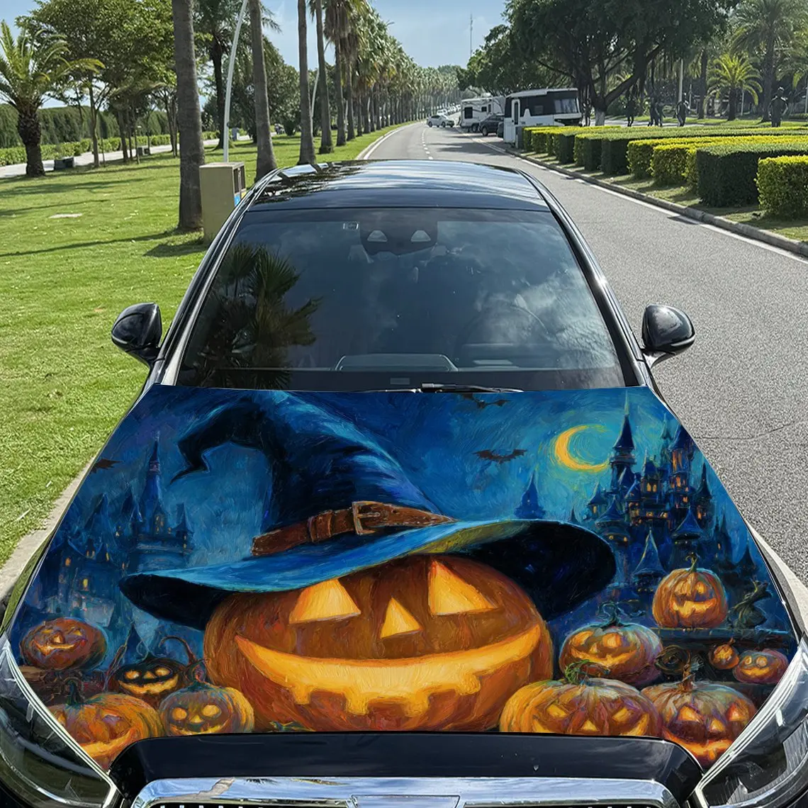 

Glowing Pumpkin Pattern car hood stickers, waterproof self-adhesive, scratch resistant, easy to stick, durable car PVC stickers,