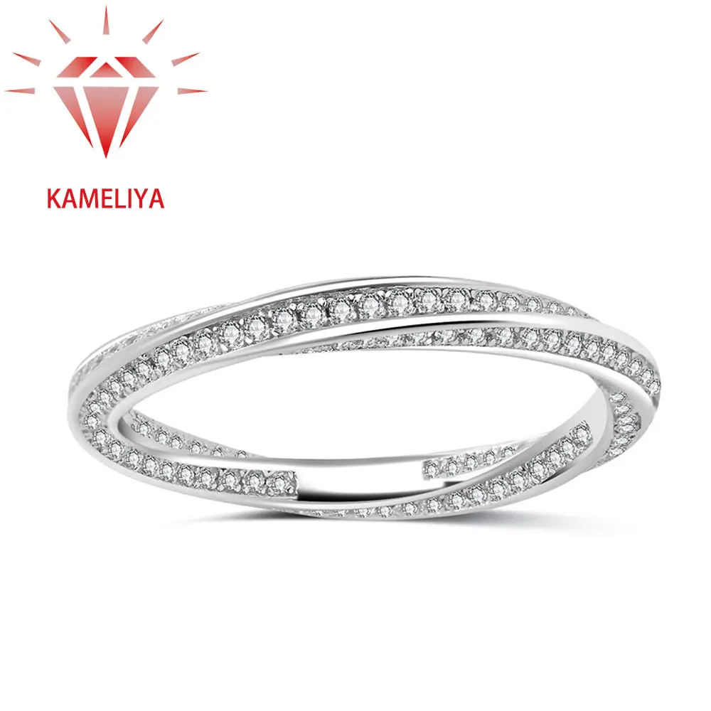 

KAMELIYA Eternity Helix Wedding Band S925 Sterling Silver Moebius Strip Moissanite Ring for Women Gold Plated Party Fine Jewelry