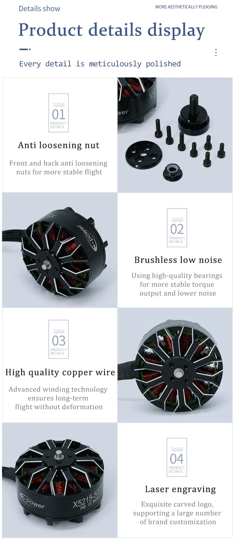 4 Stück E-POWERRC 4S-8S X4215 400KV 650KV X5215 250KV 340KV 420KV 500KV Bürstenloser Motor für 15-16 Zoll FPV Freestyle RC-Drohnen – Detail 18