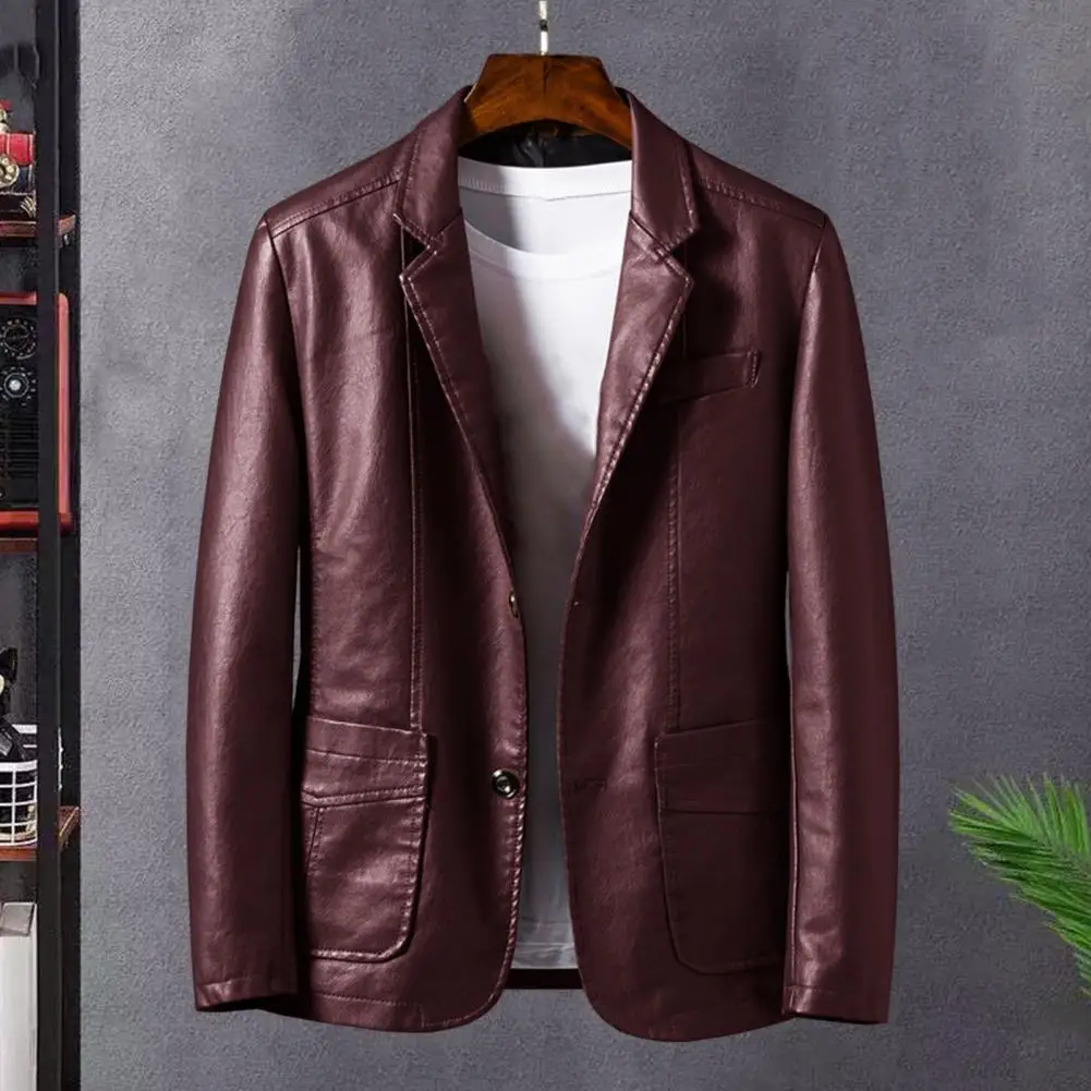 2025 Men\'s Leather Jackets Lapel Business Leather Jackets Men Pu Blazers Korean Style Slim Fashion Leather Coat