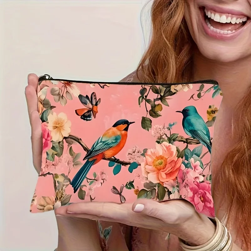 A Cosmetic Bag With Magpie Pattern-cute Multifunctional Zipper Handbag, Jewelry Storage Bag