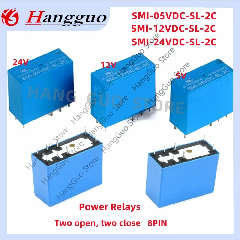 5PCS Original SMI-05VDC-SL-2C SMI-12VDC-SL-2C SMI-24VDC-SL-2C 5V 12V 24V 5A 250VAC/30VDC 8 pin two switch two close Power relays
