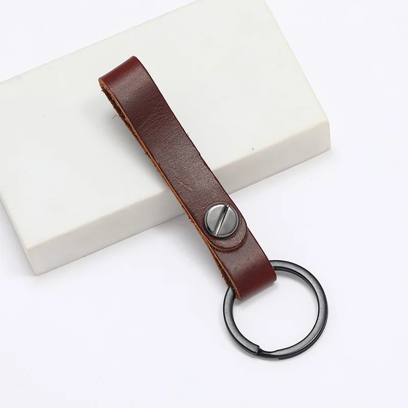 Wholesale Simple Vintage Cowhide Leather Keychain Car Key Chain Creative Key Pendant Best Friend Small Gift