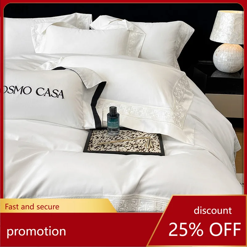 ZML long-staple cotton four-piece set, pure cotton duvet cover and fitted sheet bedding