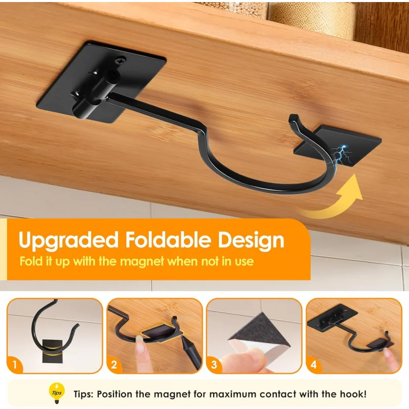 1-2PCS Self-adhesive Banana Hook, Foldable Banana Hanger Under Cabinet, Black Metal Banana Hook Under Counter, Can Keep the Bana image 2