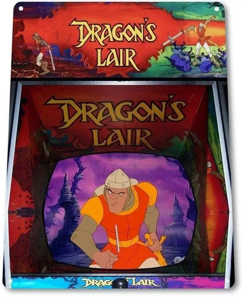 Décoration murale Dragon’s Lair Classic Arcade Marquee Game Room Cave - Plaque en métal