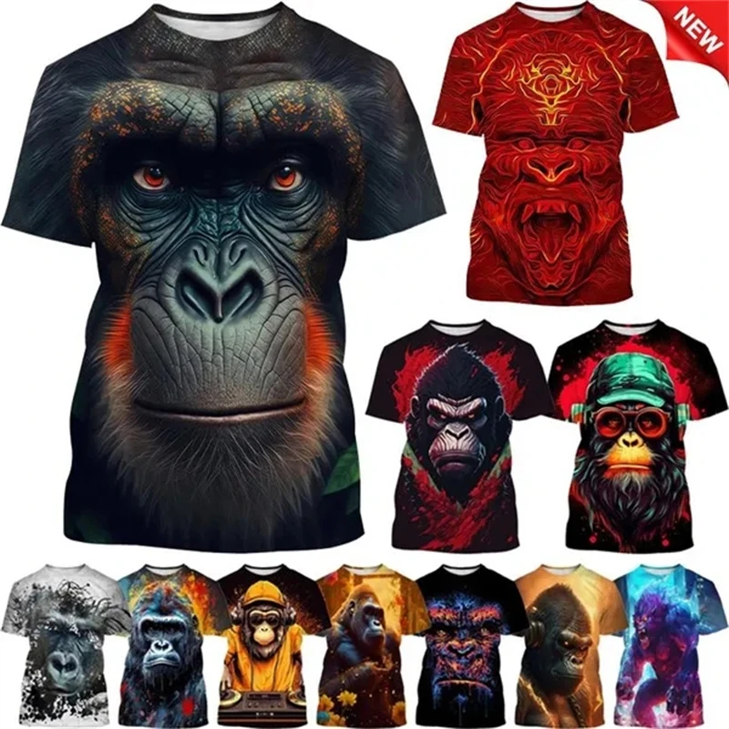 Gorilla 3D Printing T-Shirt Animal Chimpanzee Round Neck Short Sleeve King Kong Pattern Men Women Fashion Casual Top Tees Tshirt