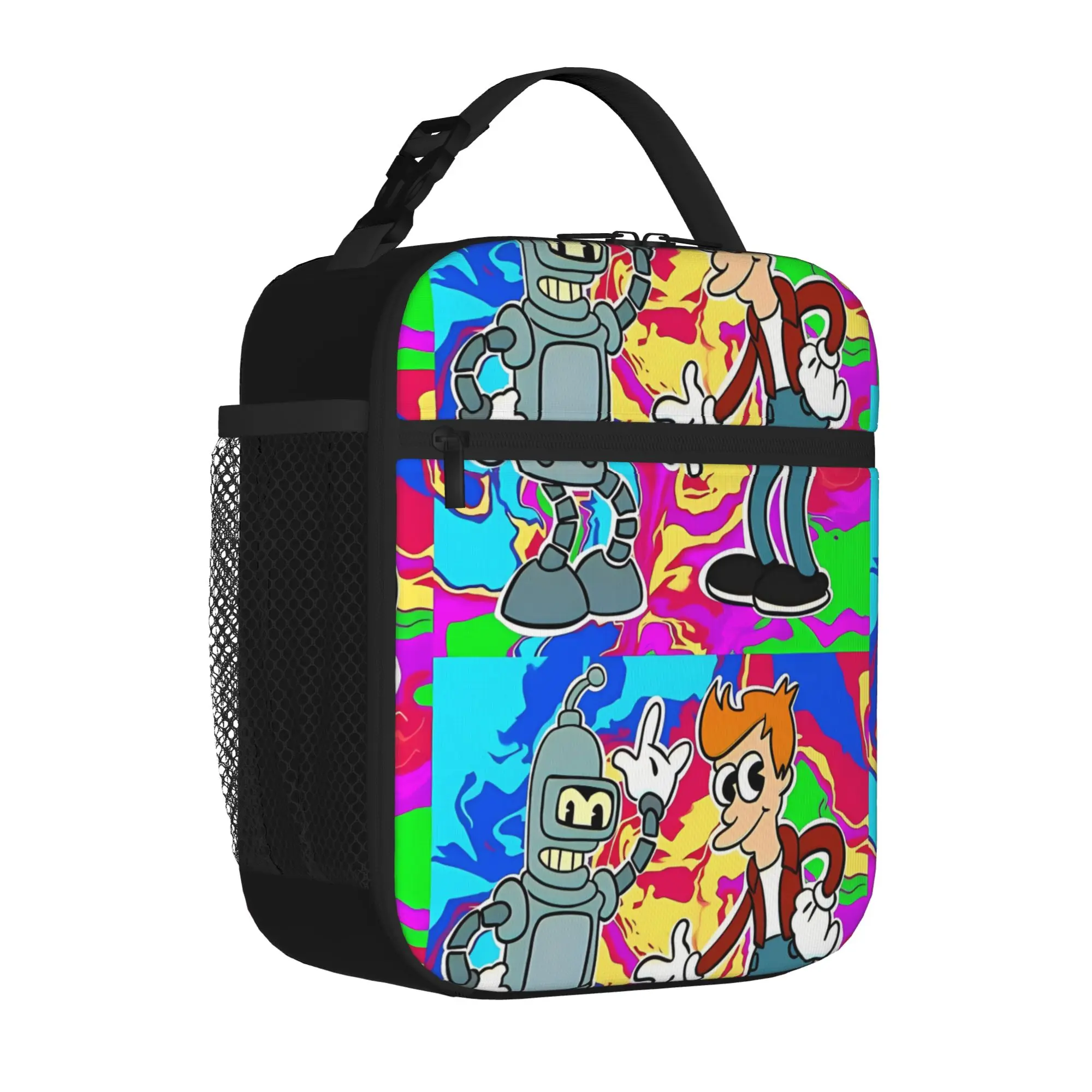 1 Piece Zipper Closure BENDER AND FRY IN COLOR Storage Bag Pocket Futurama School Lunch Food Box Reusable For Lunch Food Bag