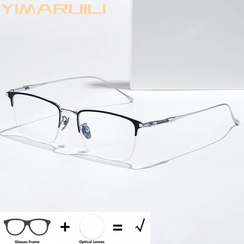 

YIMARUILI Men's Half-frame Optical Prescription Glasses Titanium Alloy Big Size Myopia Hyperopia Multifocal Recipe Eyeglasses 90