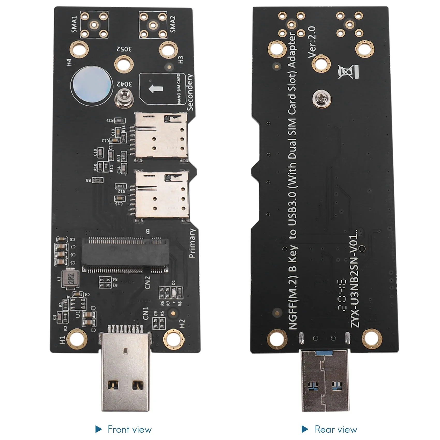 SR-pour NGFF M.2 clé B vers USB 3.0 adaptateur carte Riser avec double emplacement pour carte NANO SIM pour connecteur pour Module WWAN/LTE