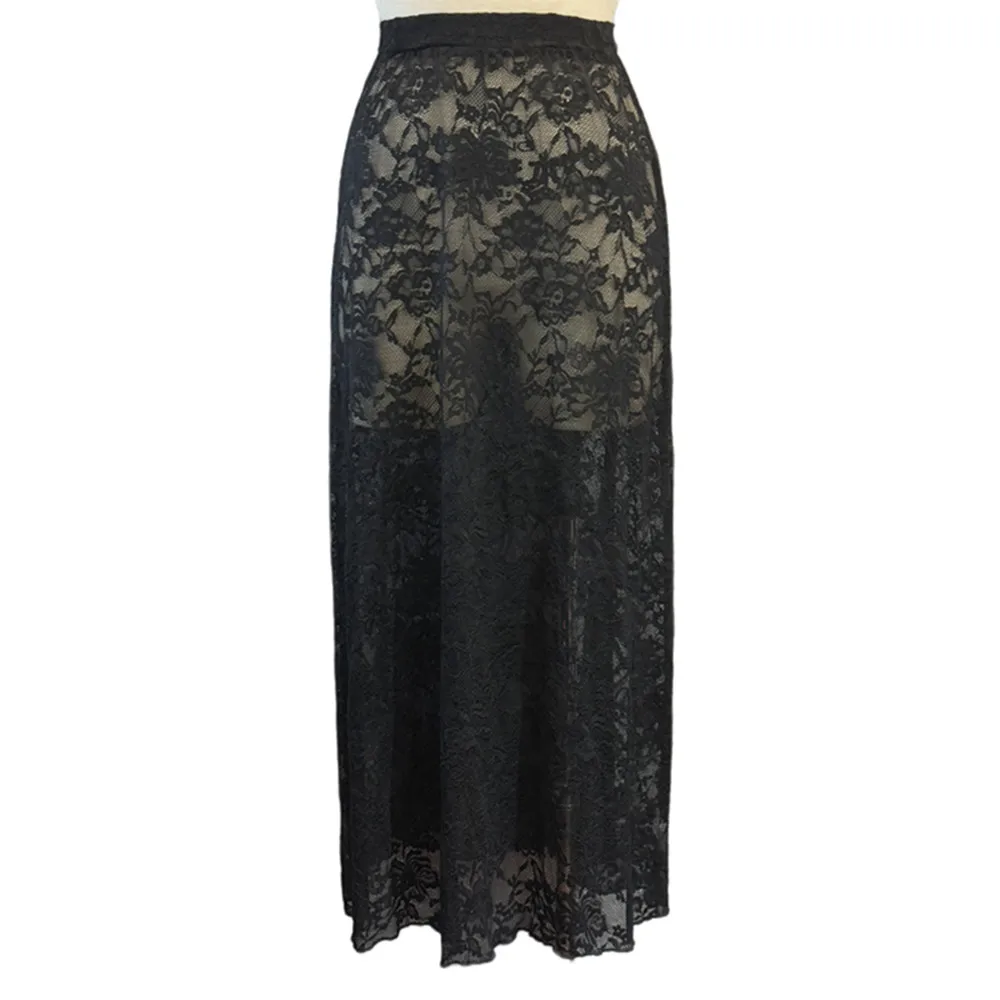 BKLD Black Skirts 2025 Summer New Women Clothing Solid Color Slim Bag Hip Streetwear Fashion See-Through High Waist Lace Skirt